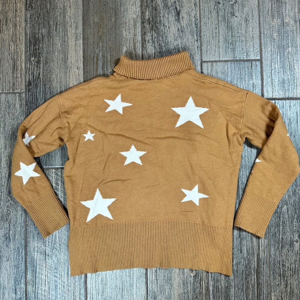 Women's Tan Star Print Turtleneck Sweater Long Sleeve Casual Knit Top‎